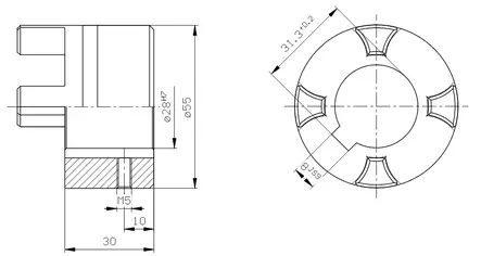 ROTEX 24/28 TJOCK POLE, BORRING 28mm - Rotex axelkopplingar - 58509 - 2